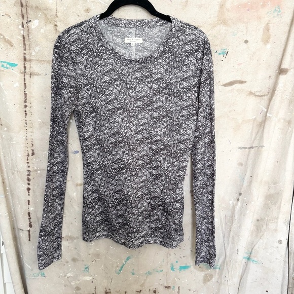 Rag & Bone Long Sleeve Fitted Lace Sheer Printed Top - Picture 1 of 4